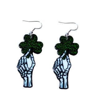 Single handed leopard print clover st patricks day Earrings
